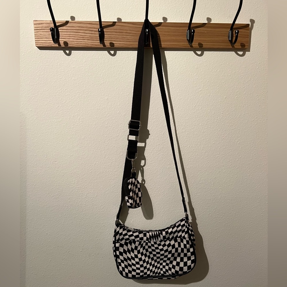 Wild Fable: Checkered Crossbody Bag- Black & White